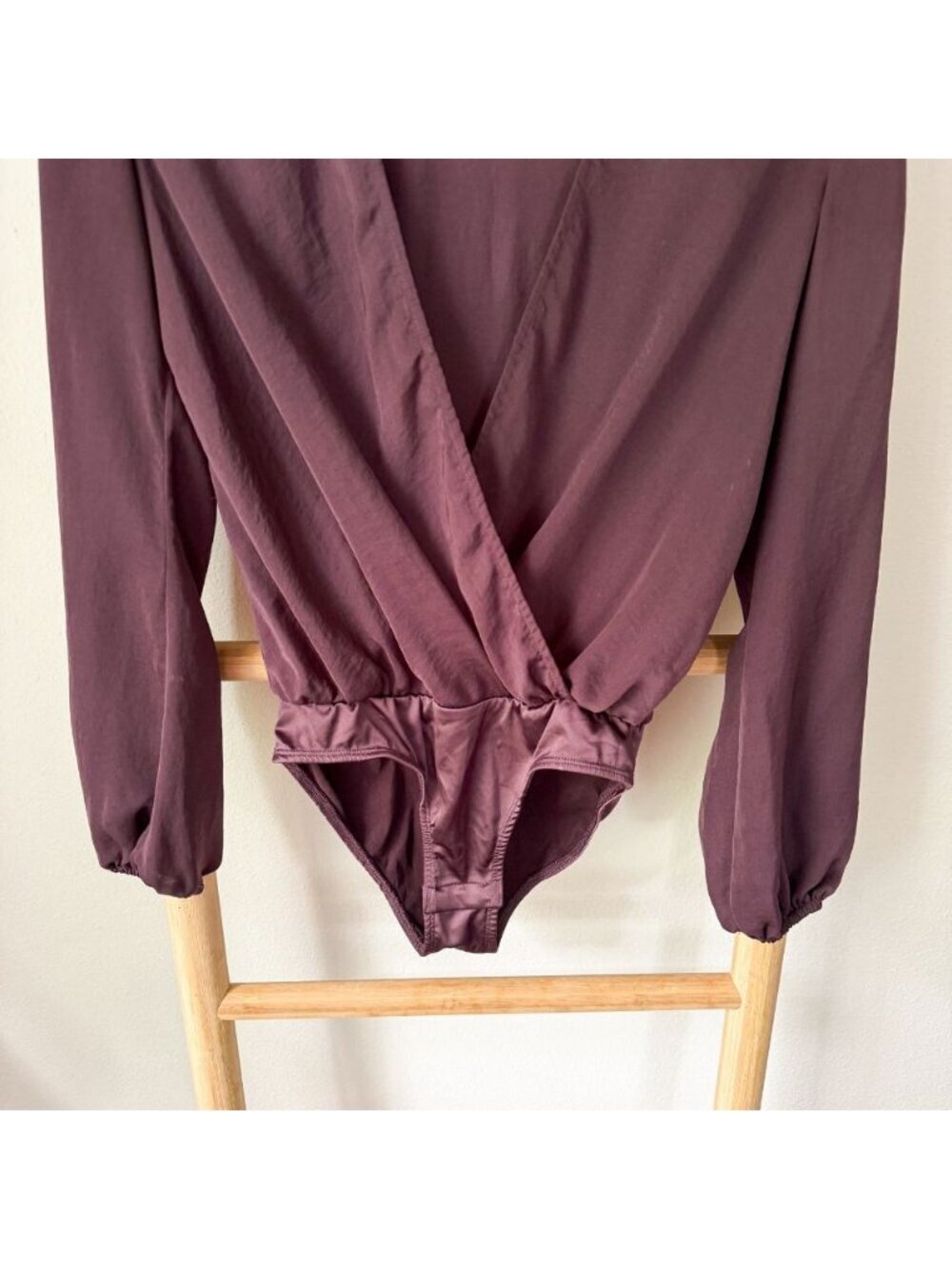 Urban Outfitters Out From Under Gigi Satin Wrap Bodysuit Plum Purple XS - Picture 4 of 10